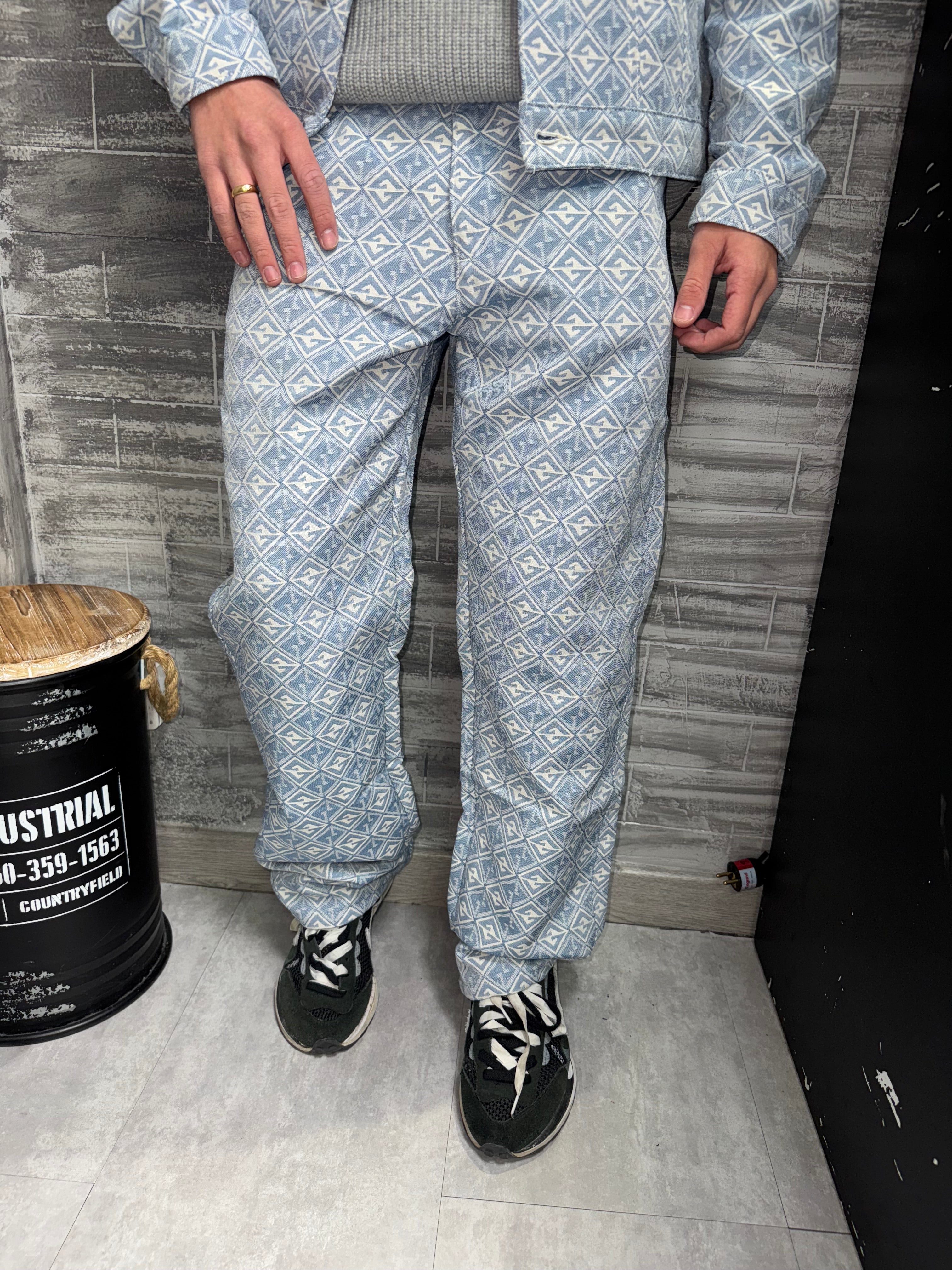Jean large en toile bleu motif géométrique