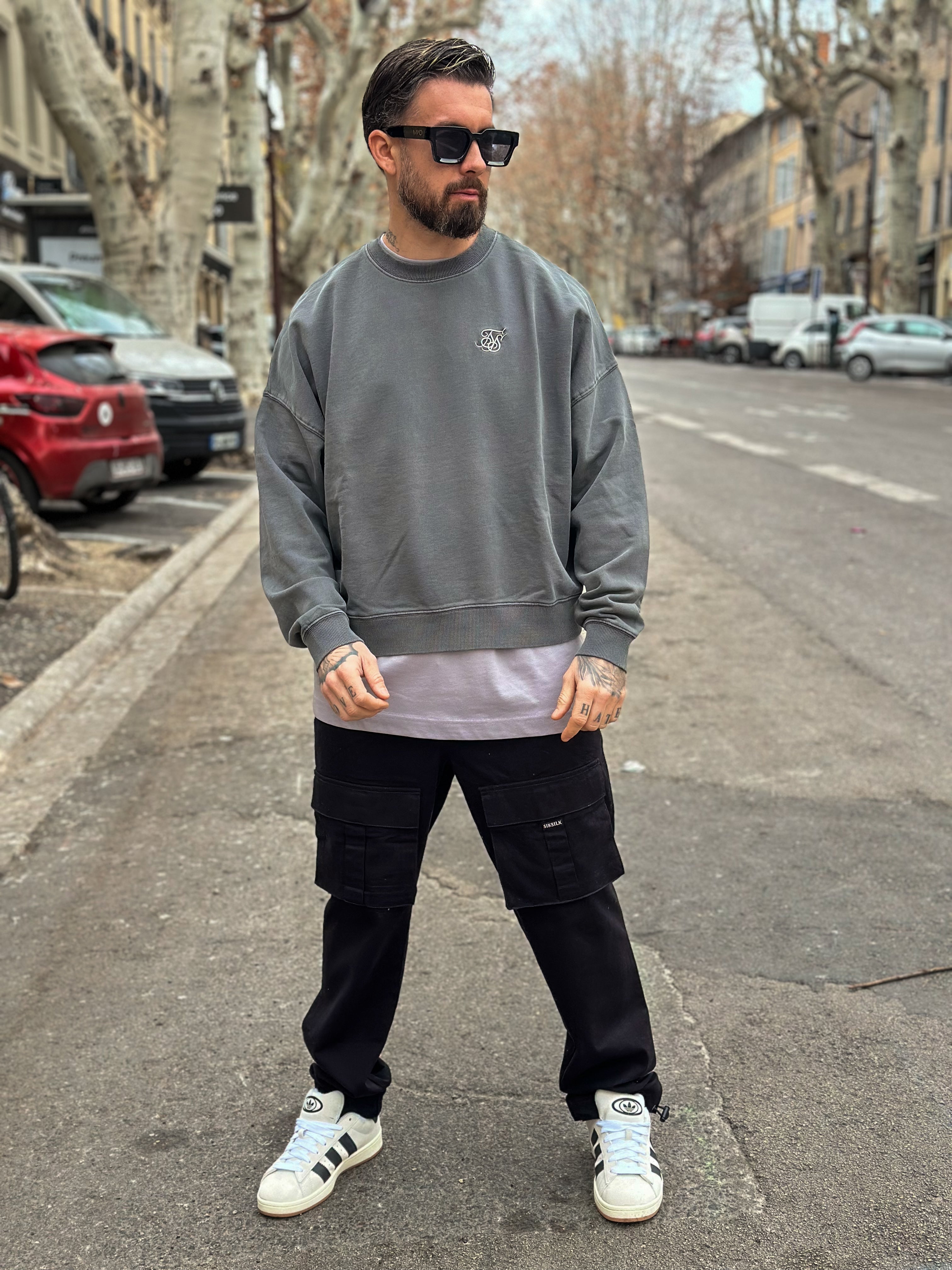 SikSilk Black Garment Dyed Boxy Fit Sweatshirt