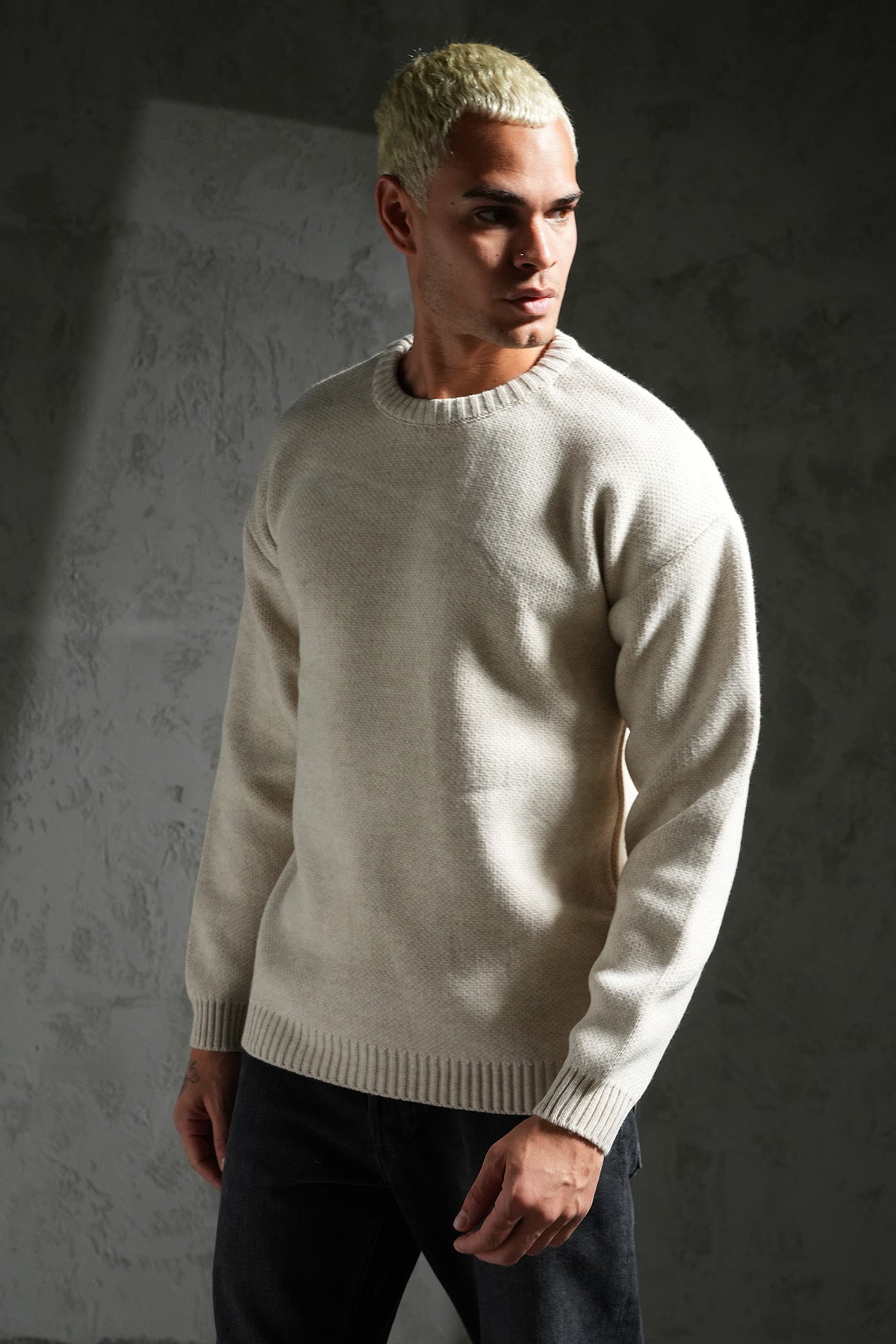 Pull épais maille beige