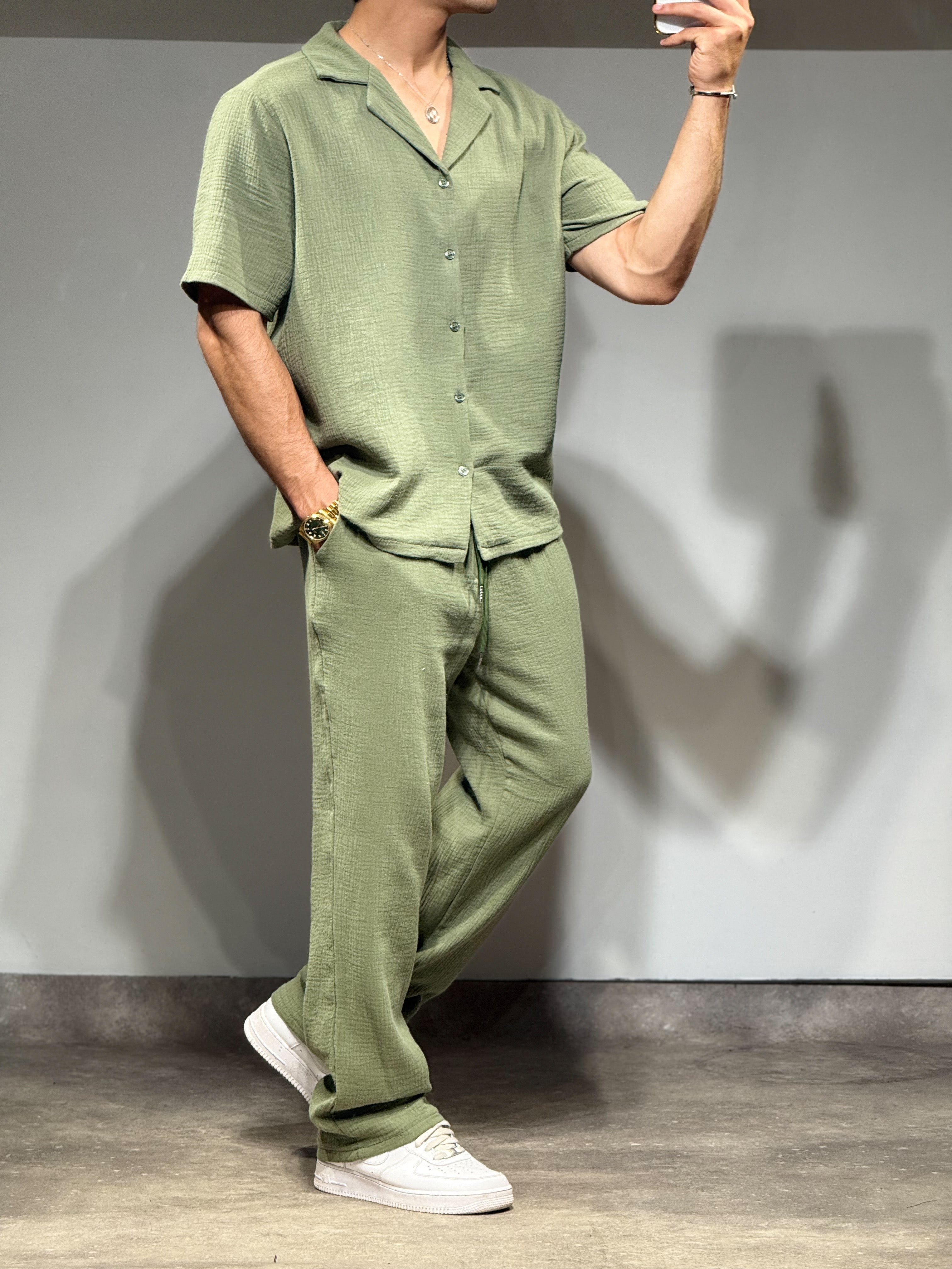 Ensemble pantalon + chemise gaz coton kaki