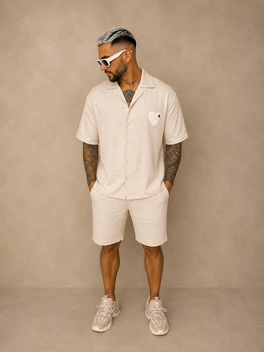 Chemise beige Cœur blanc