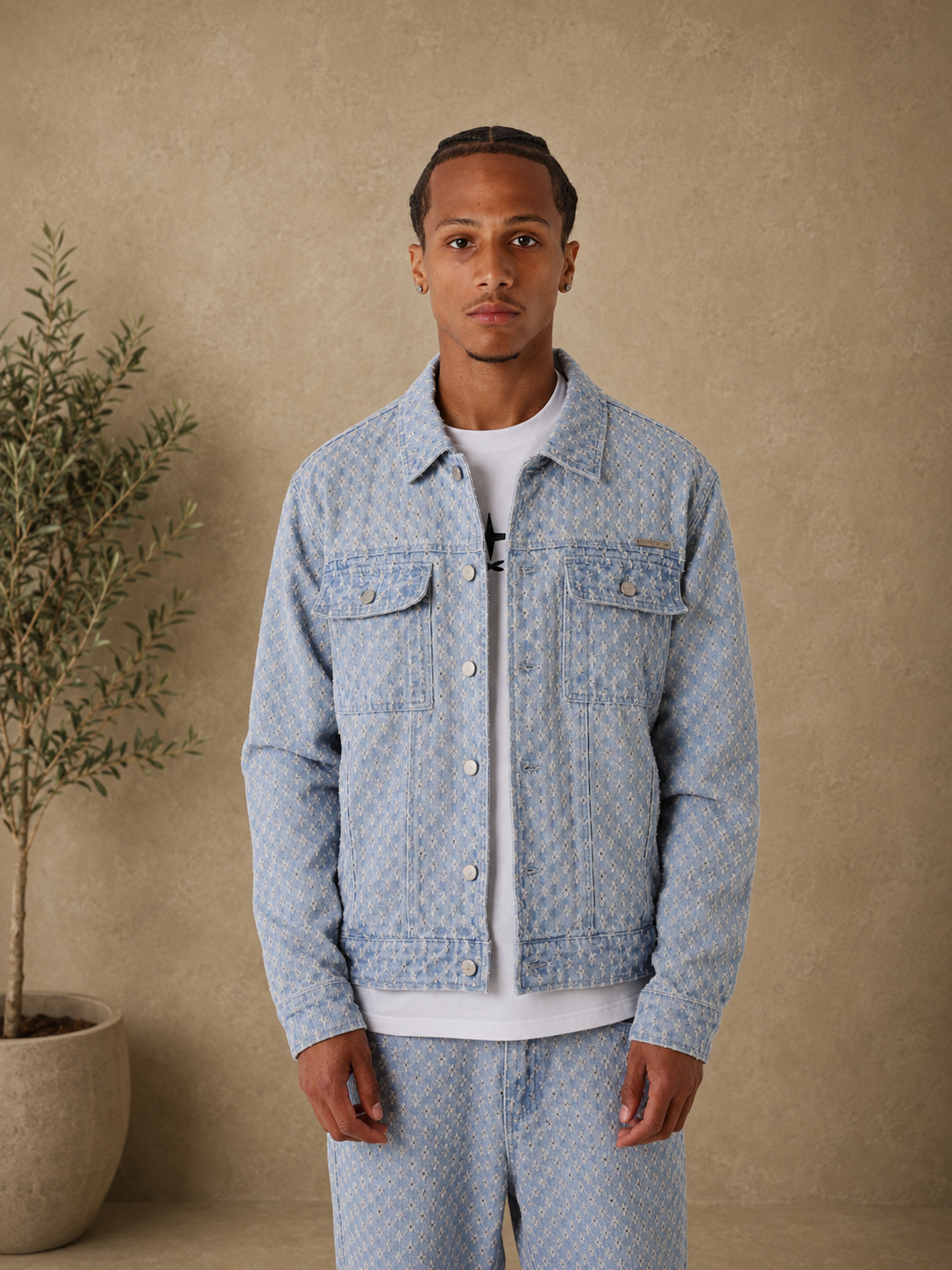 PXP - Veste en jean bleu ciel motifs