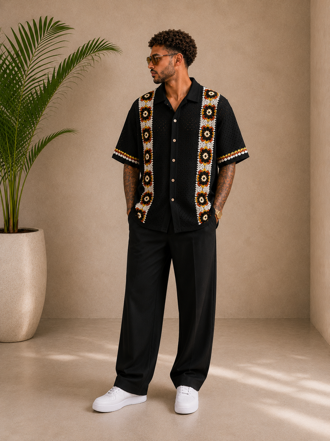 Chemise crochet noir motifs