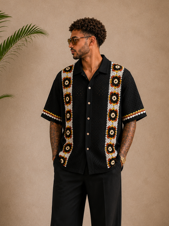 Chemise crochet noir motifs