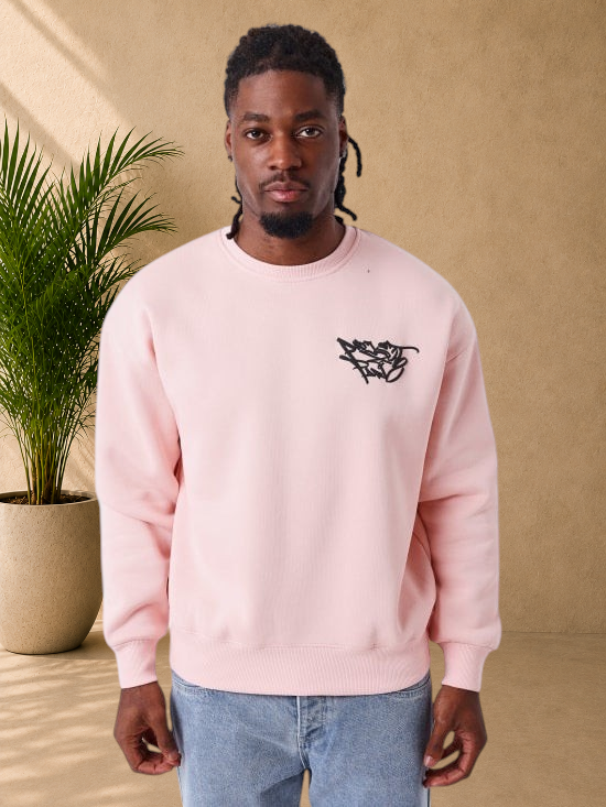 Stayin PXP rose pink regular fit crewneck sweatshirt with black graffiti logo on chest and ribbed cuffs
