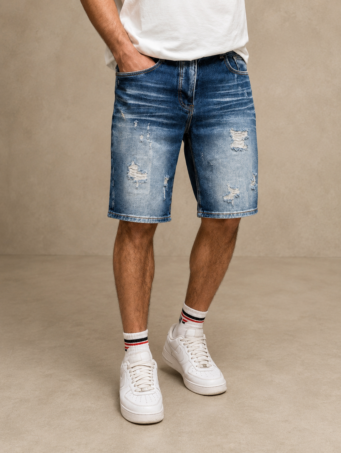 Short en Jean destroy bleu