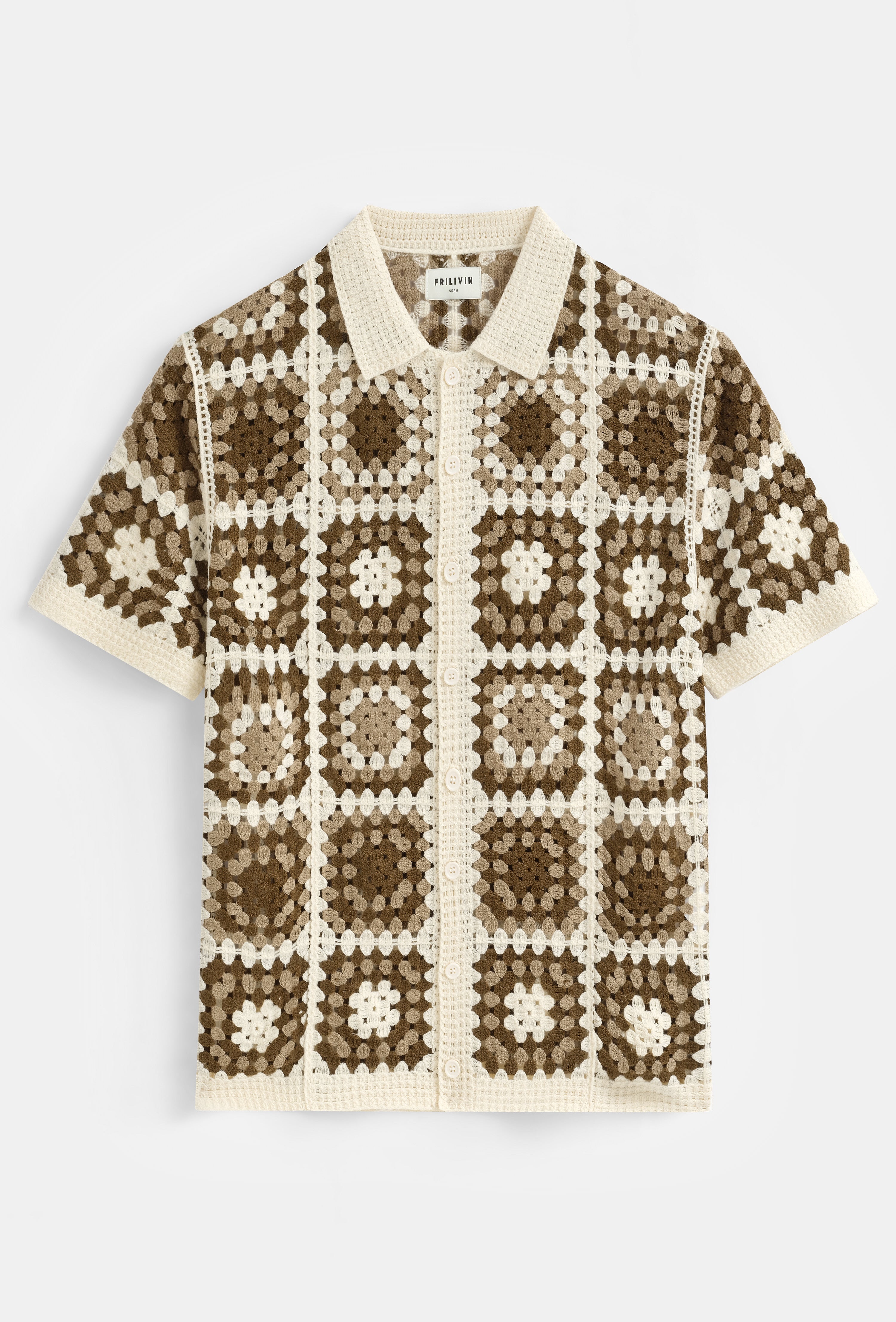 Ensemble crochet beige et marron short et chemise