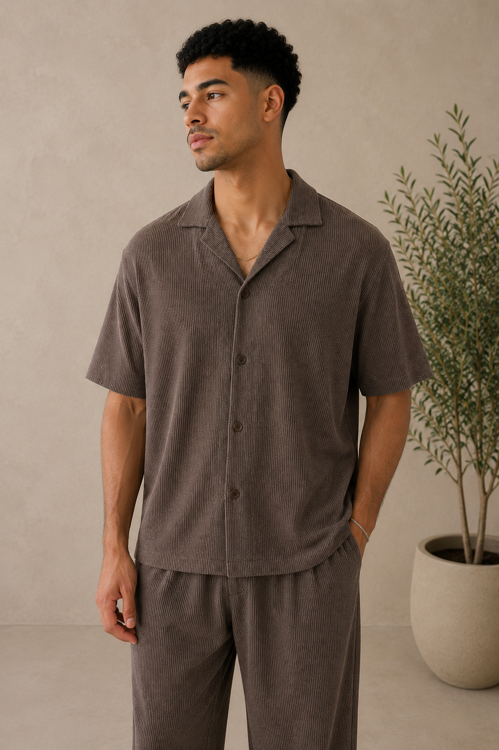 Chemise texturé marron