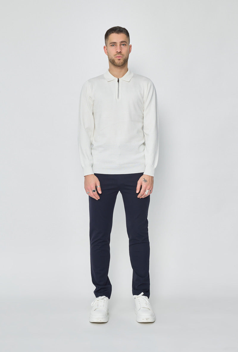 Polo zip manche longue blanc