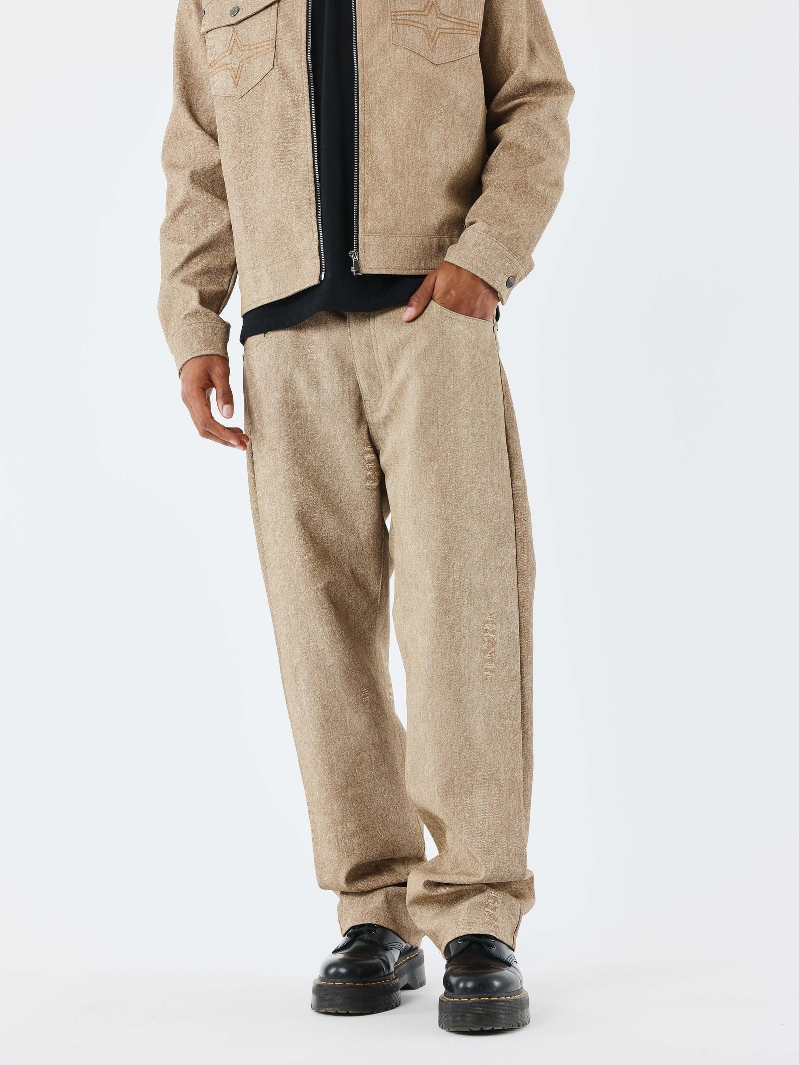 PXP - Pantalon similicuir marron effet denim