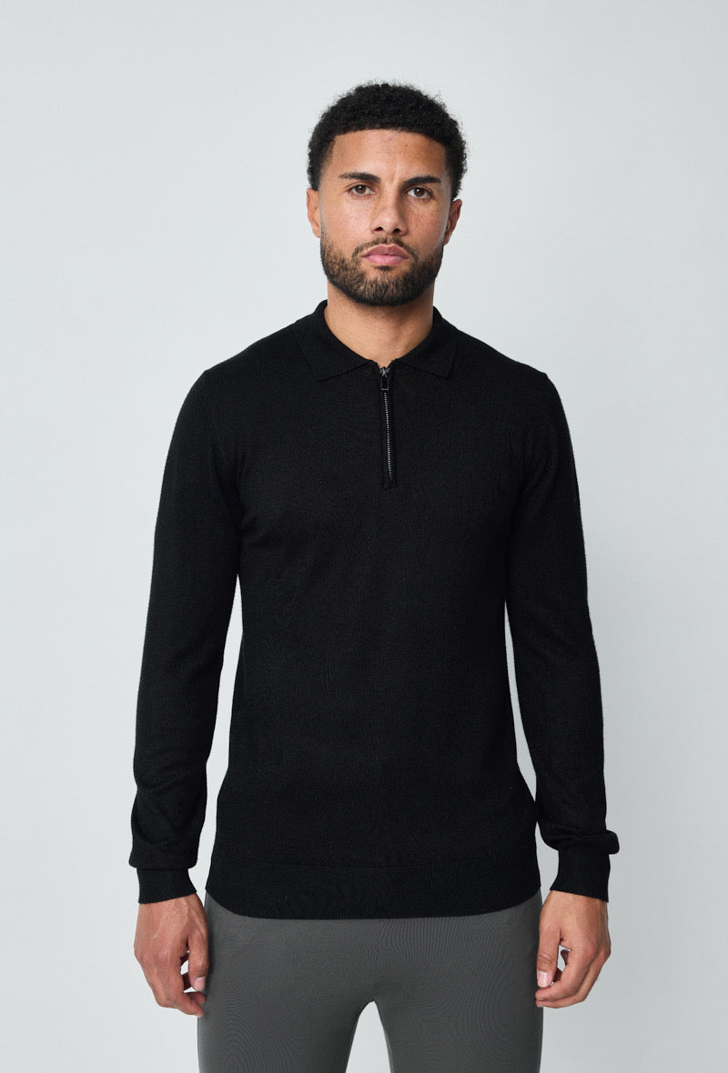 Polo zip manche longue noir
