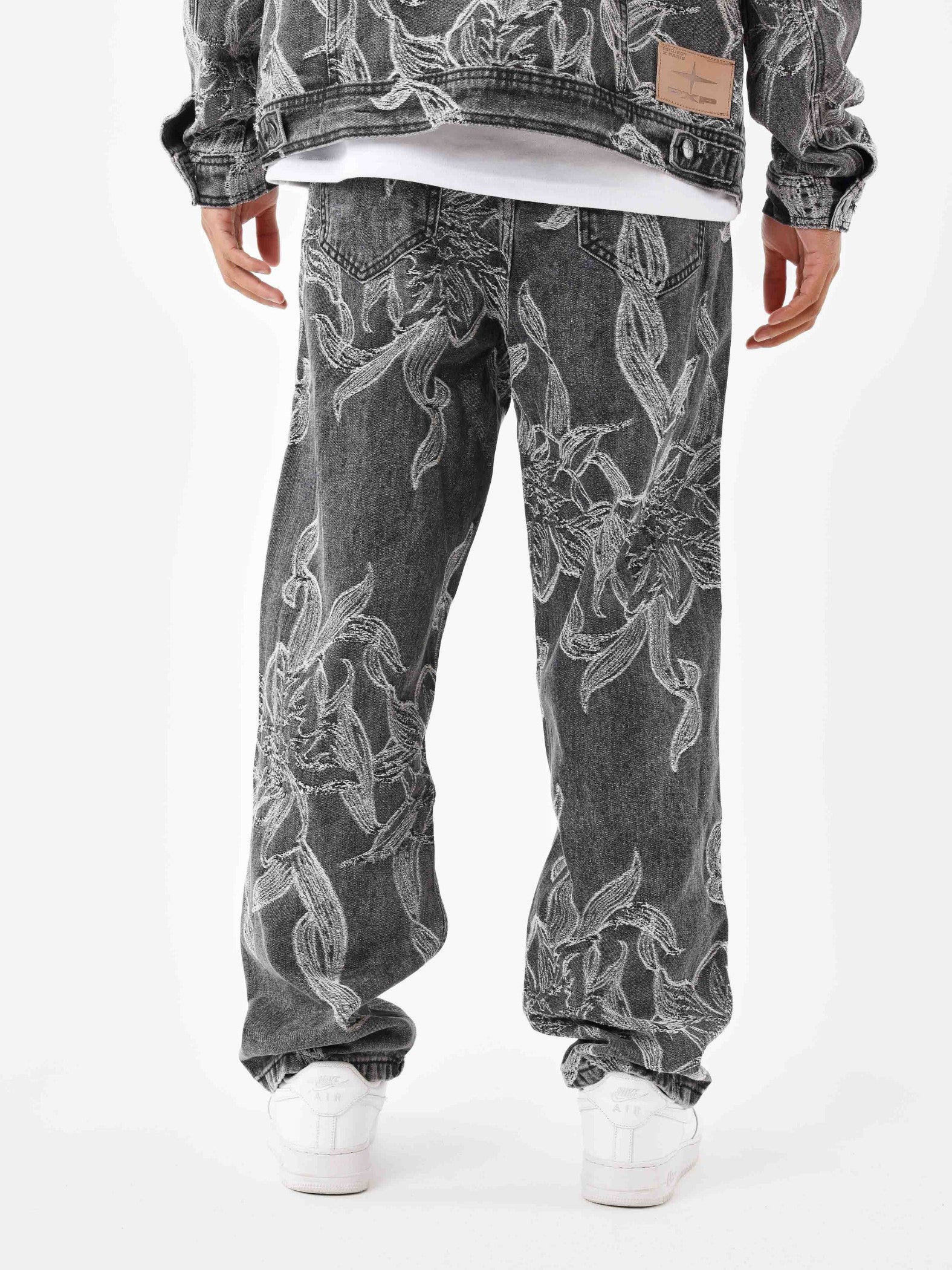 Jean large gris motif floral