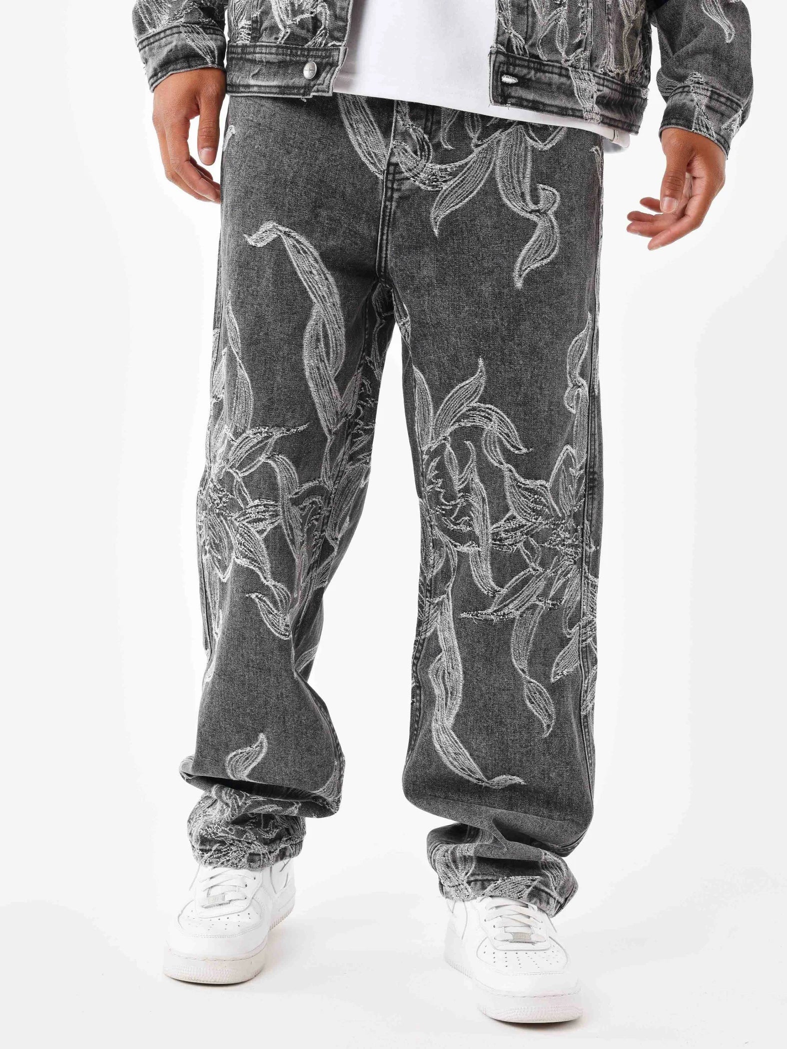 Jean large gris motif floral