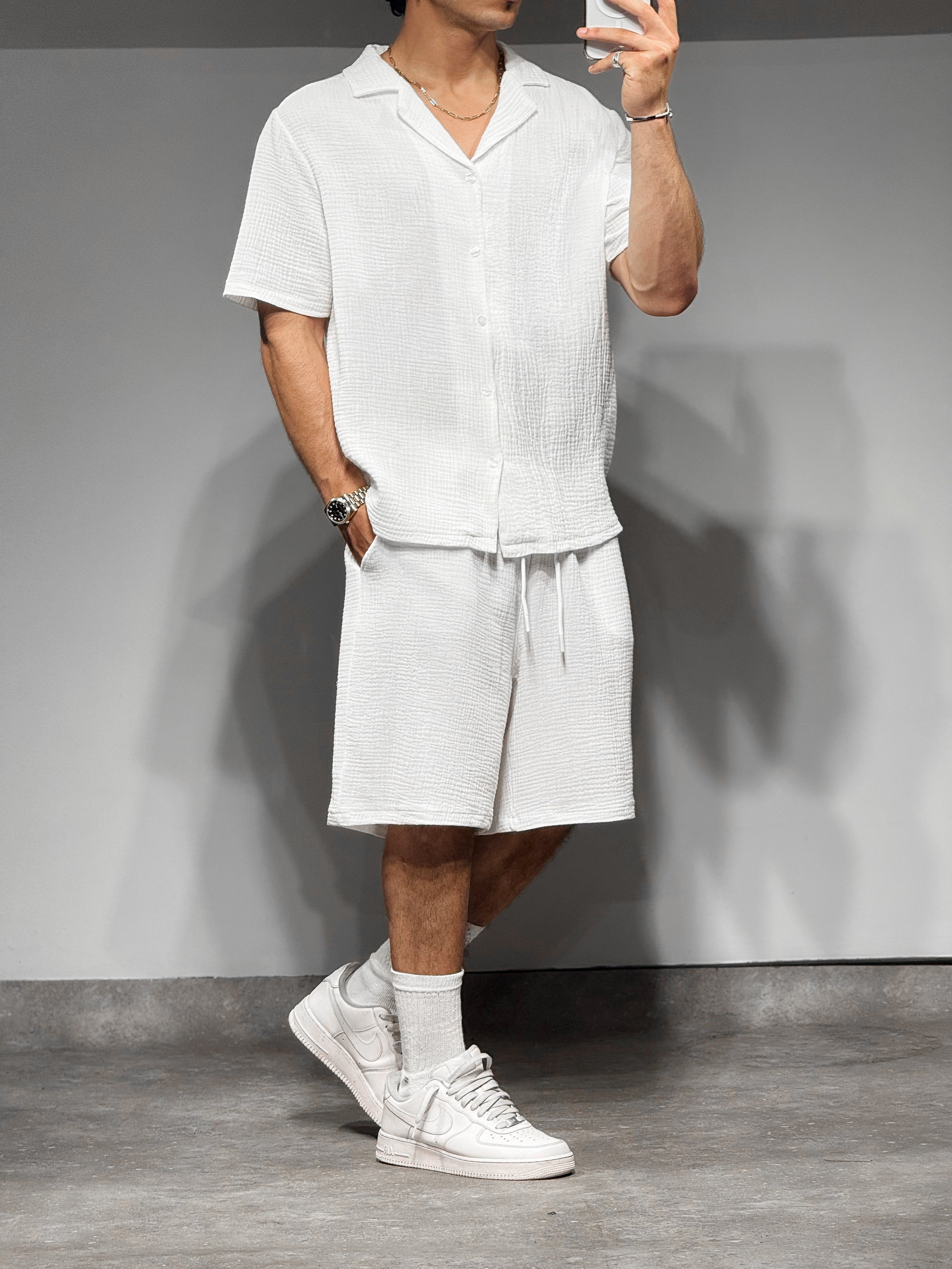 Ensemble short + chemise gaz coton blanc