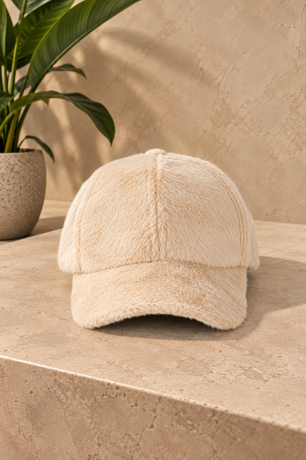 Casquette fourrure beige