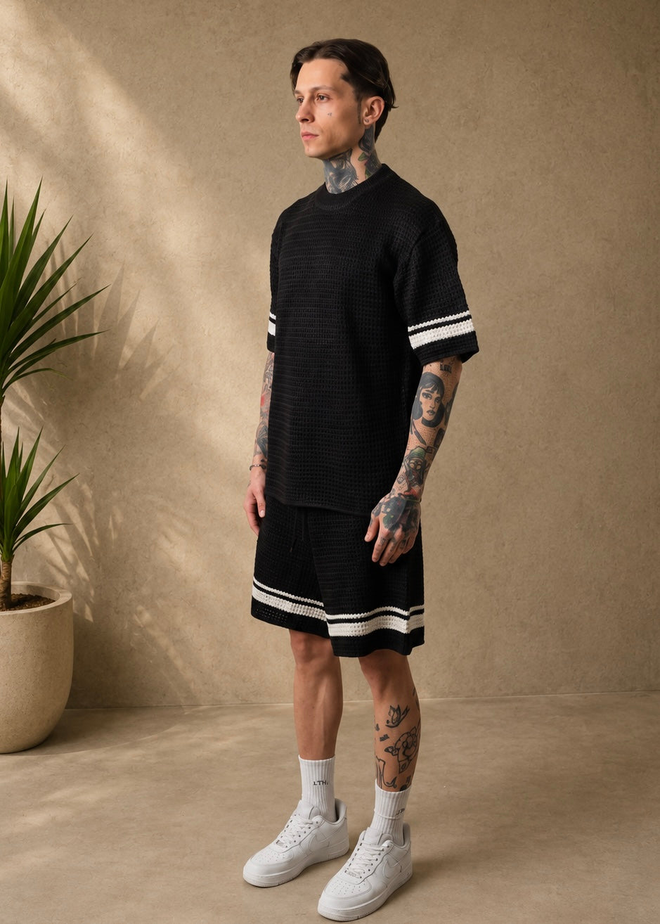 Ensemble short t-shirt maille noir