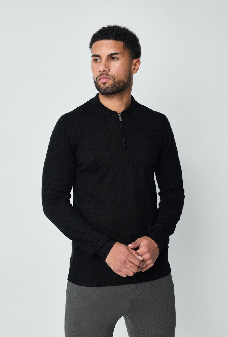 Polo zip manche longue noir