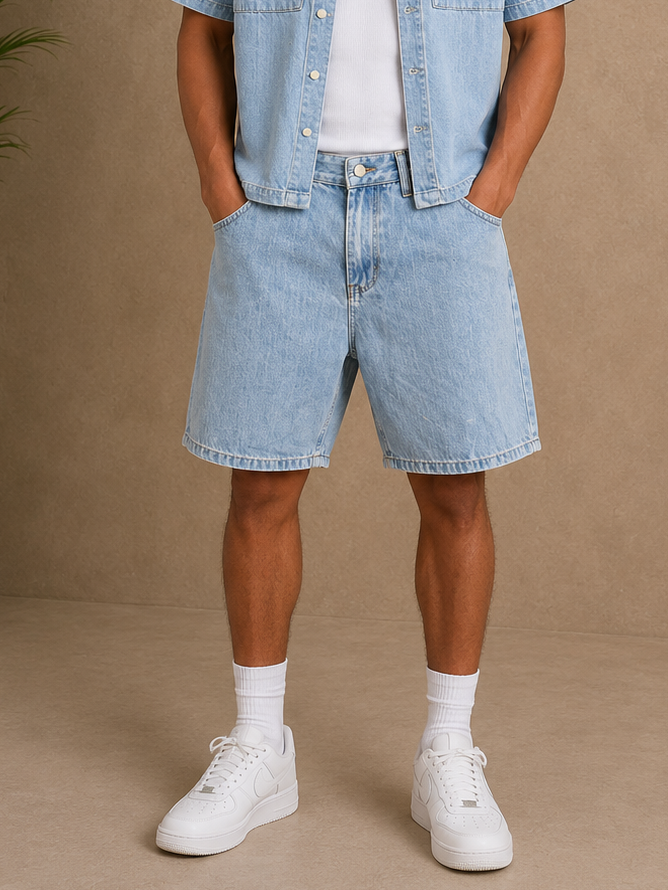 short jean bleu rayures