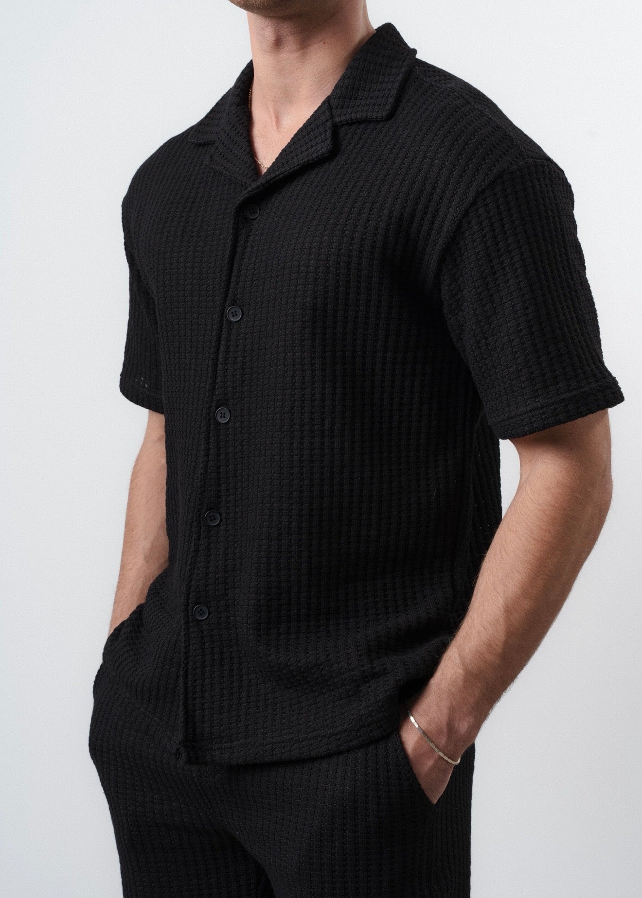 Ensemble short chemise maille noir