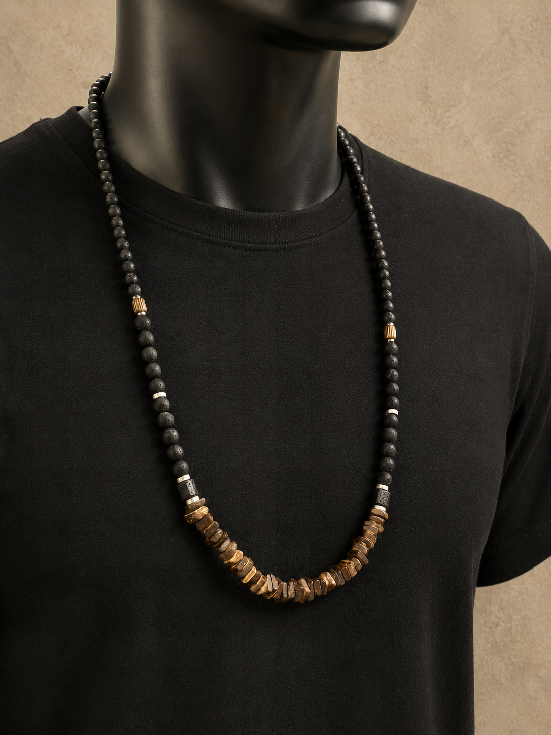 Collier perles noir / marron