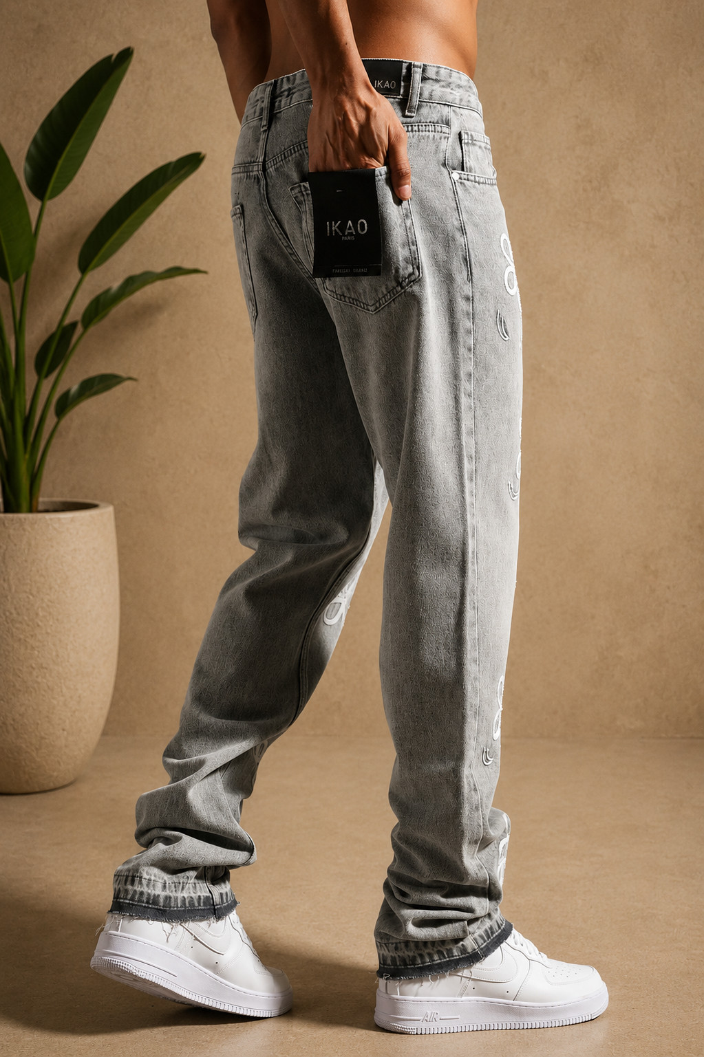Jean fleur gris