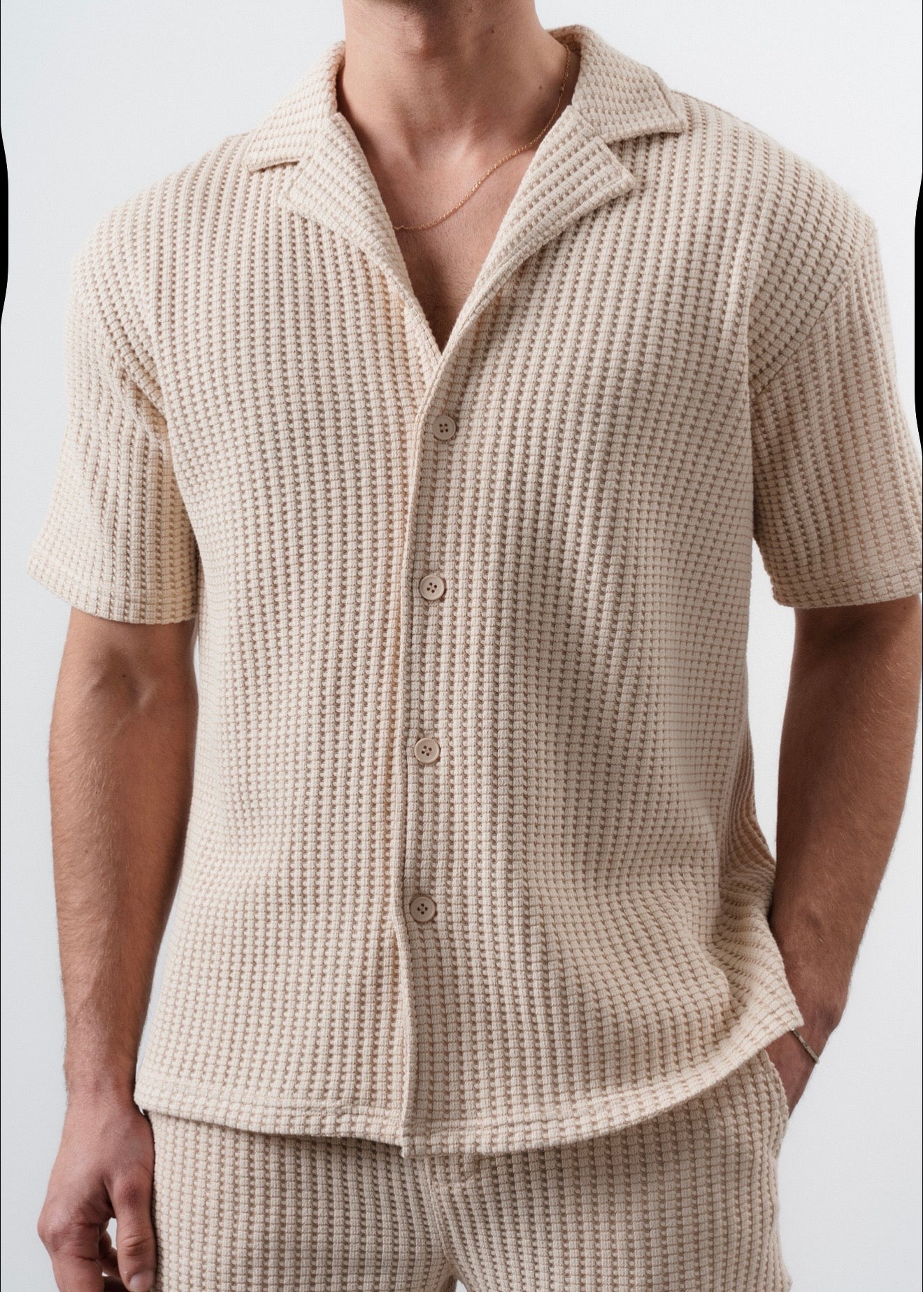 Ensemble short chemise maille beige