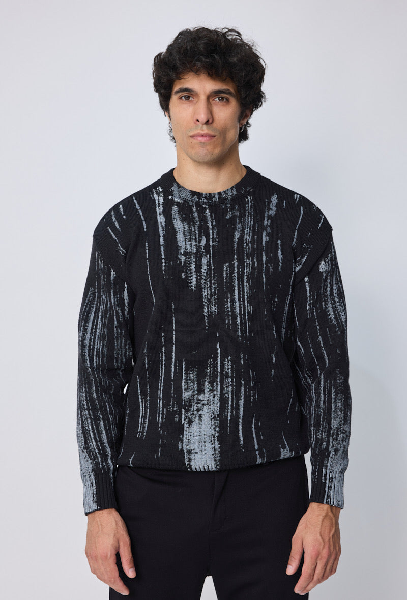Pull noir motif gris