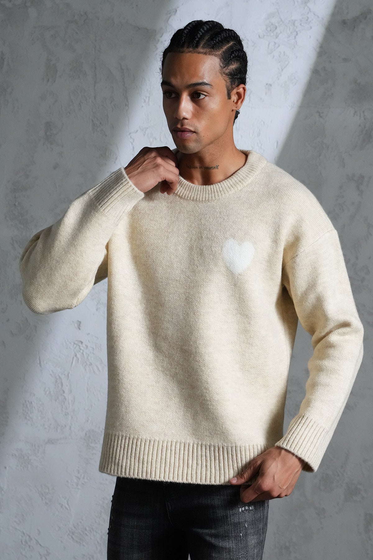 Pull maille beige Cœur