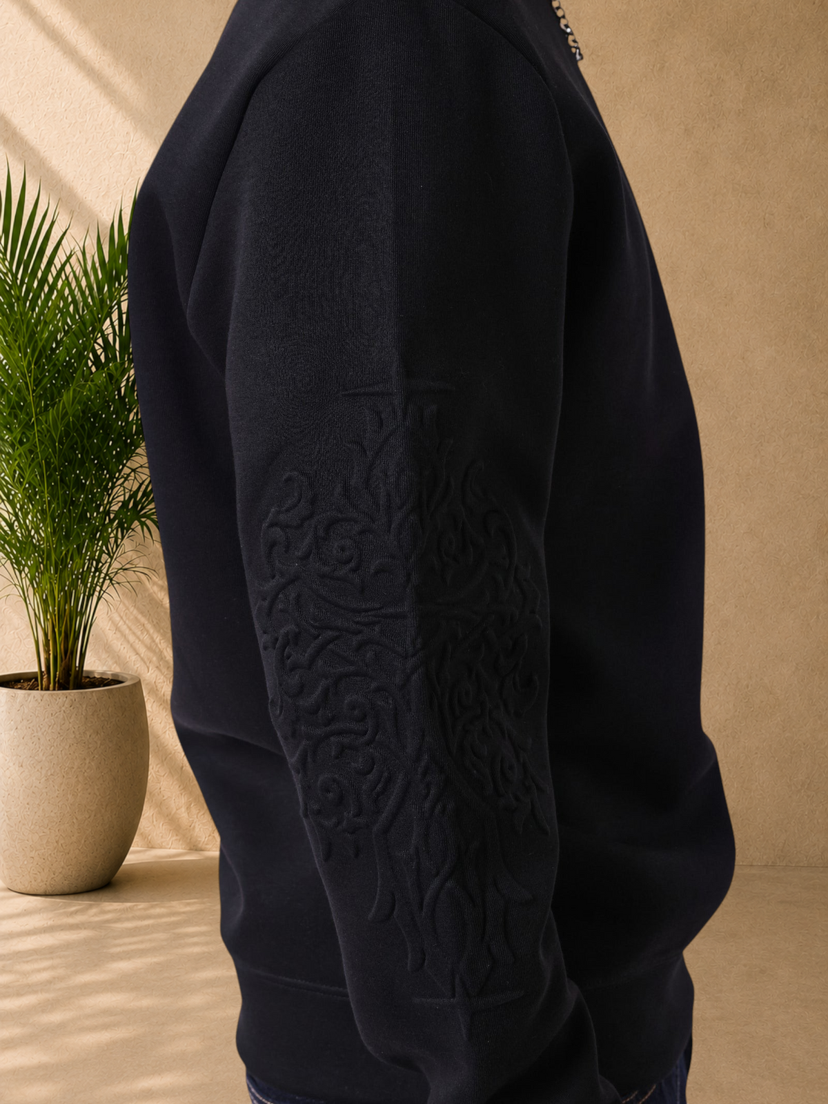 Stayin black regular fit sweatshirt with tonal embroidered logo and embossed sleeve pattern