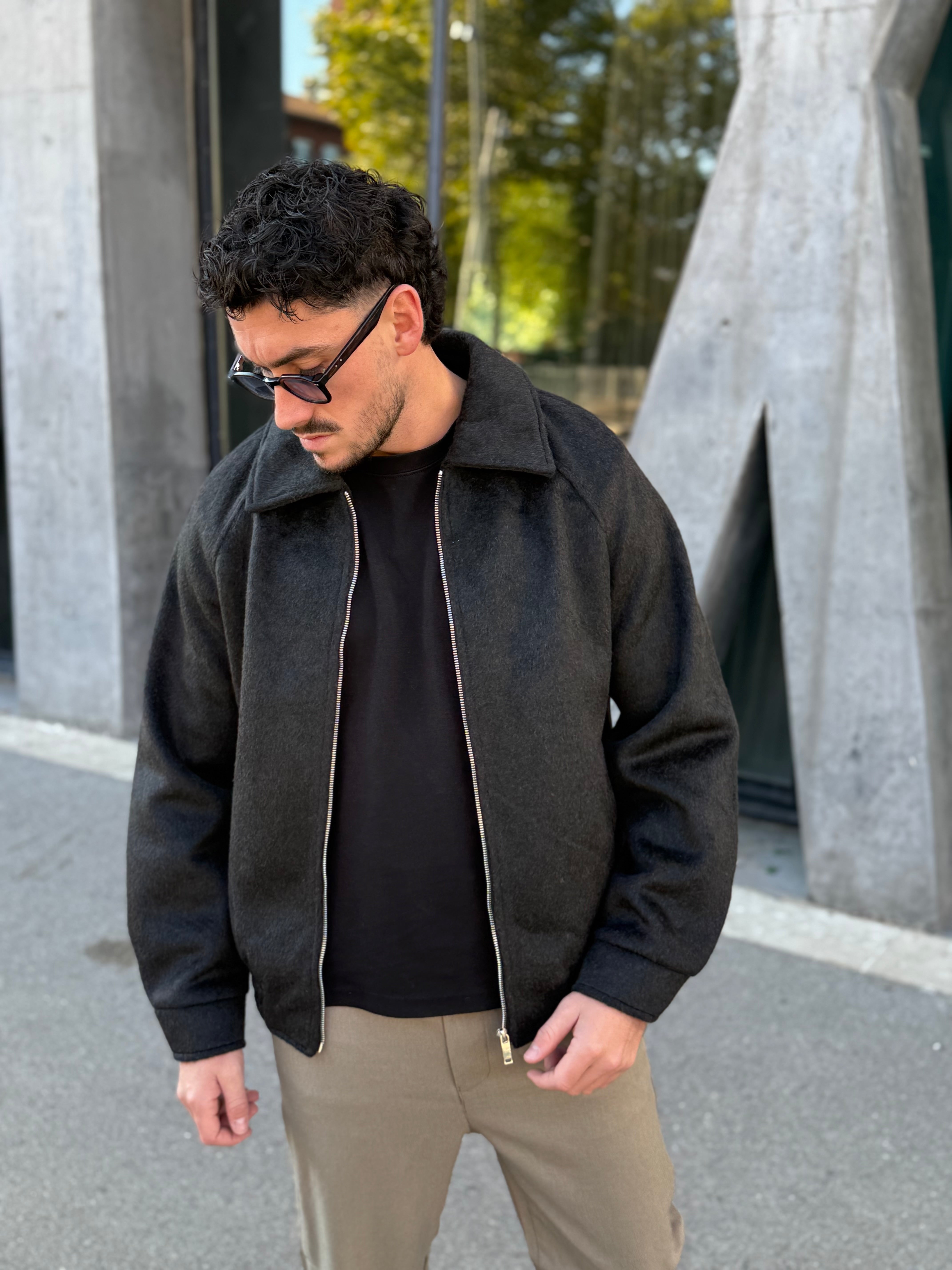 Veste zipée noir en laine