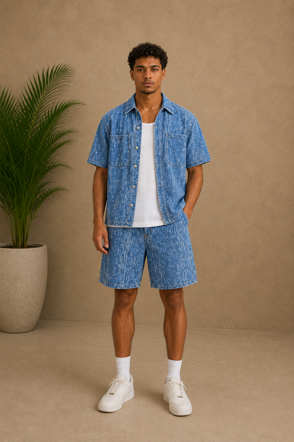 Ensemble short et chemise jean bleu destroy