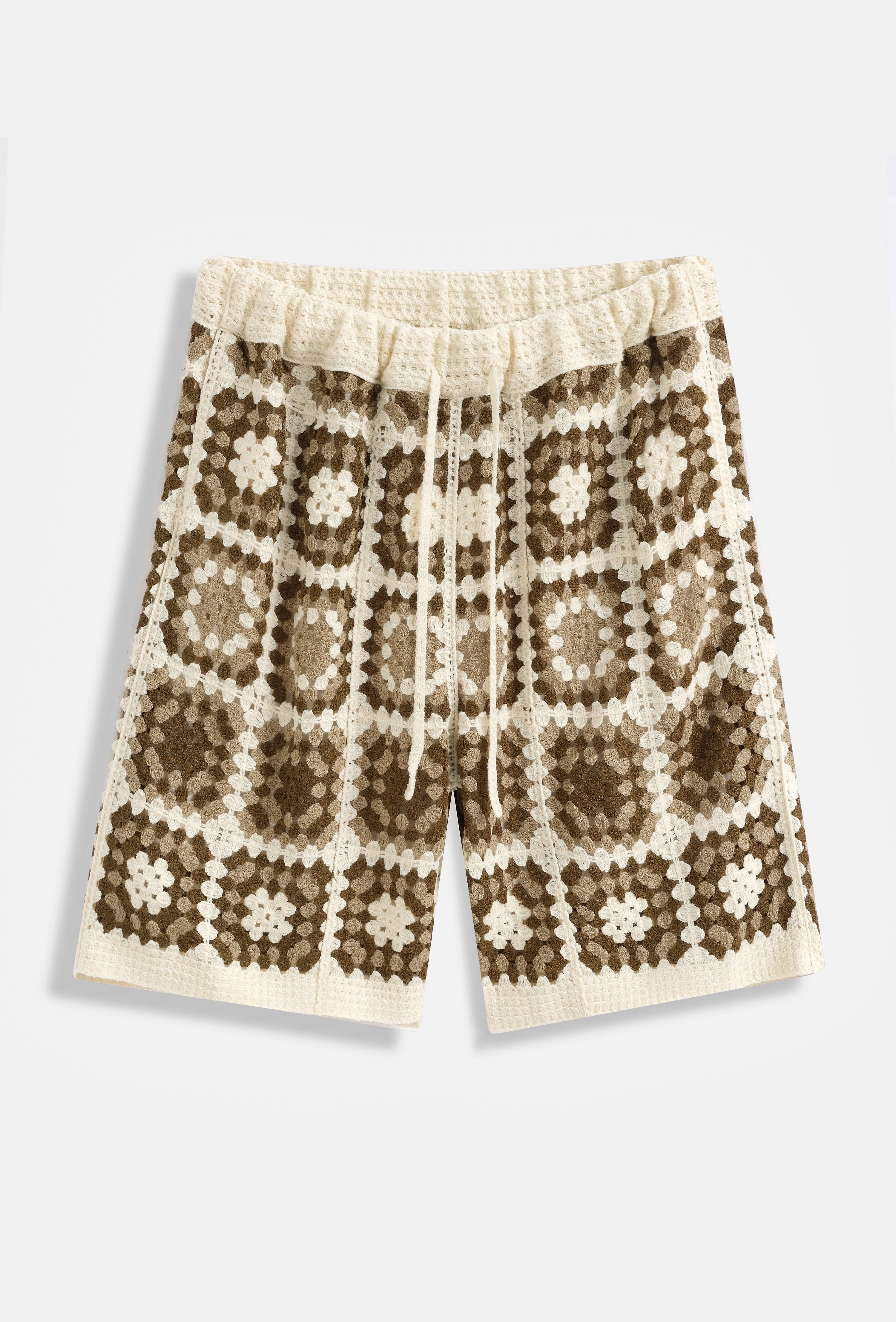 Ensemble crochet beige et marron short et chemise