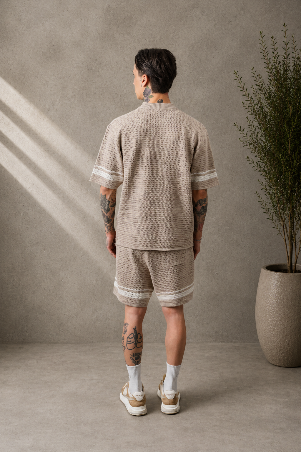 Ensemble short t-shirt maille beige