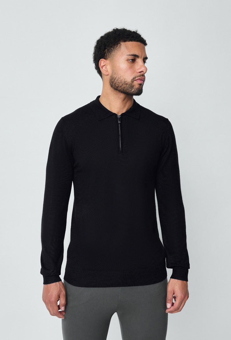 Polo zip manche longue noir