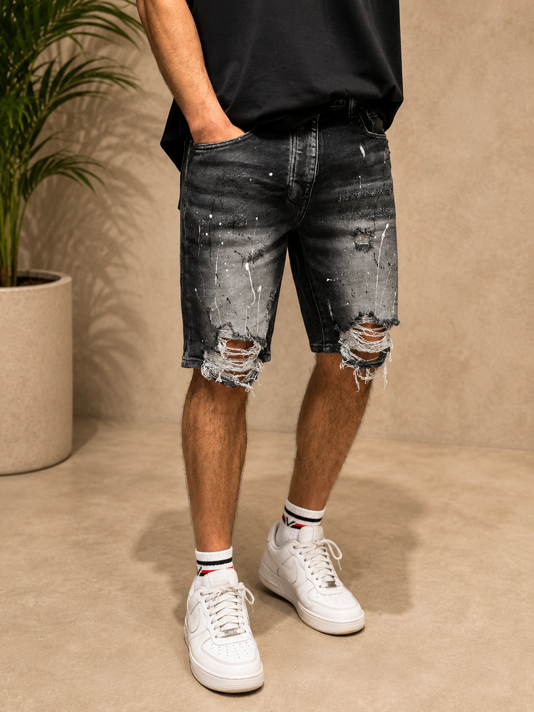 Short en Jean destroy gris