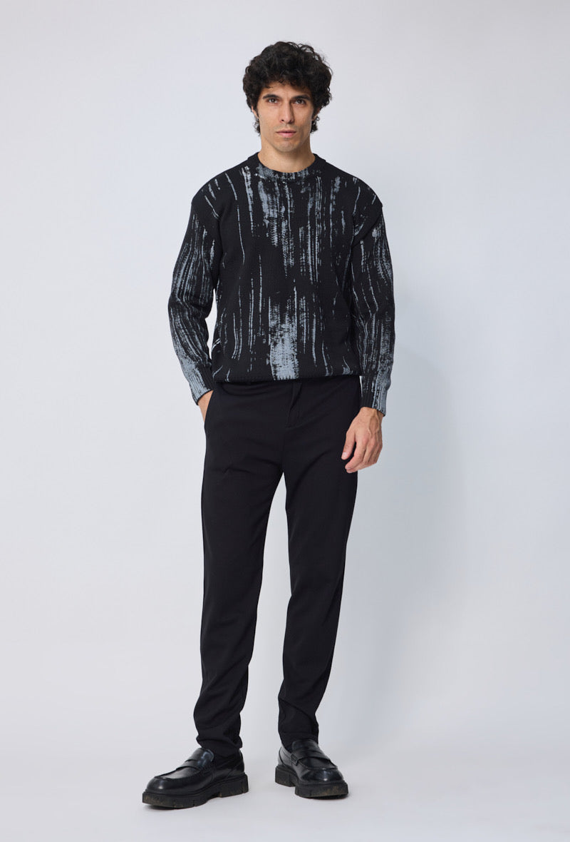 Pull noir motif gris