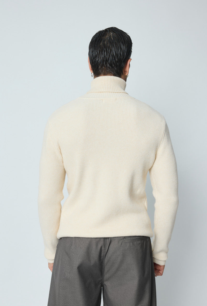 Pull maille coll roulé ivoire