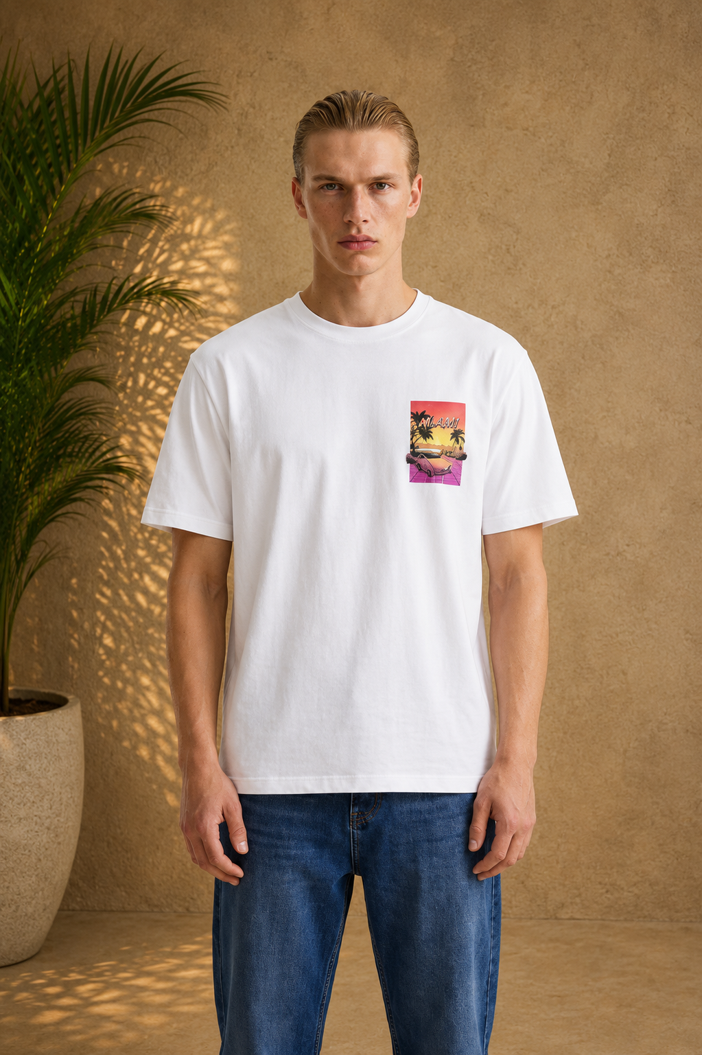 T-shirt Miami Sunset blanc