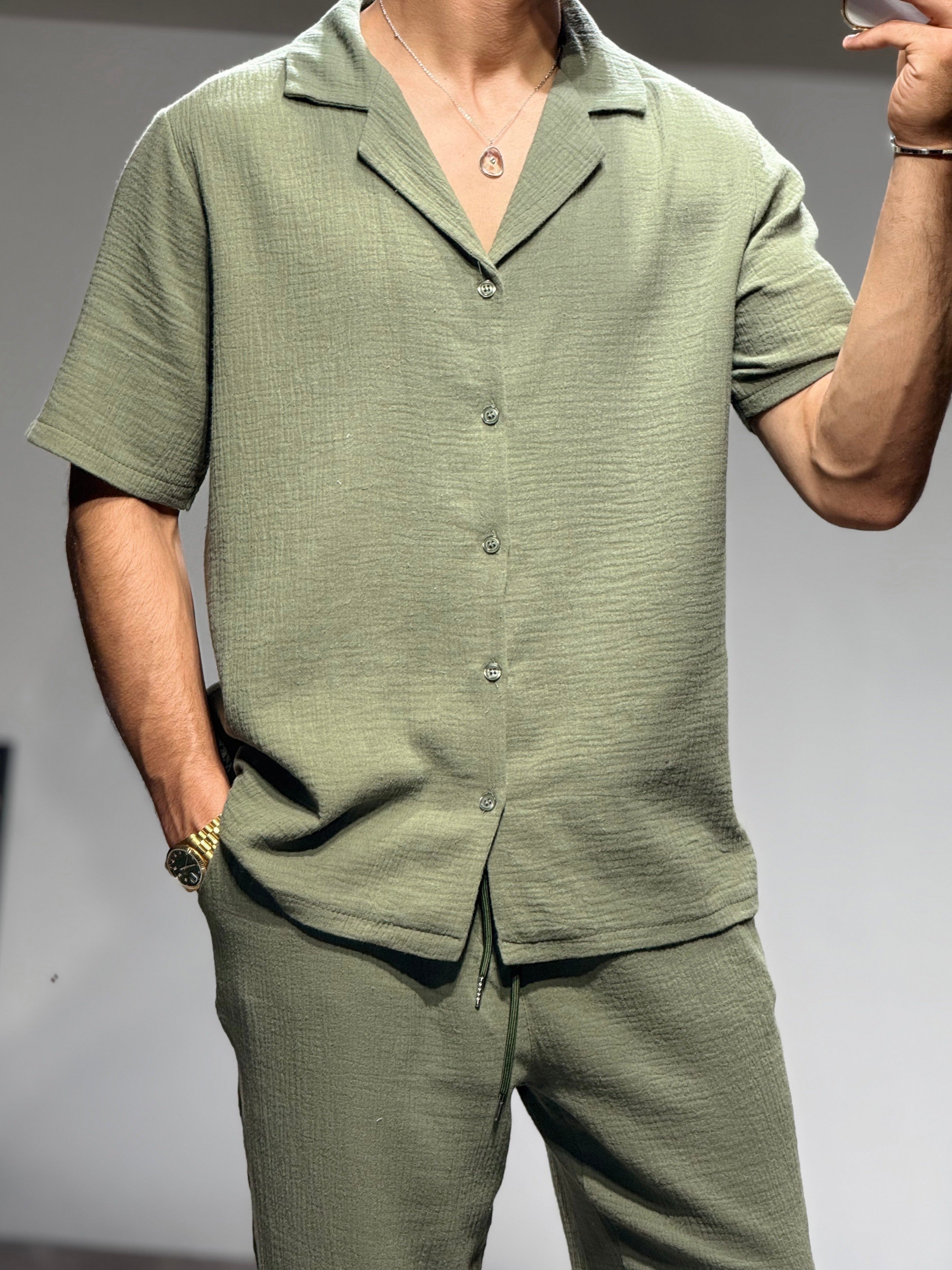 Ensemble pantalon + chemise gaz coton kaki