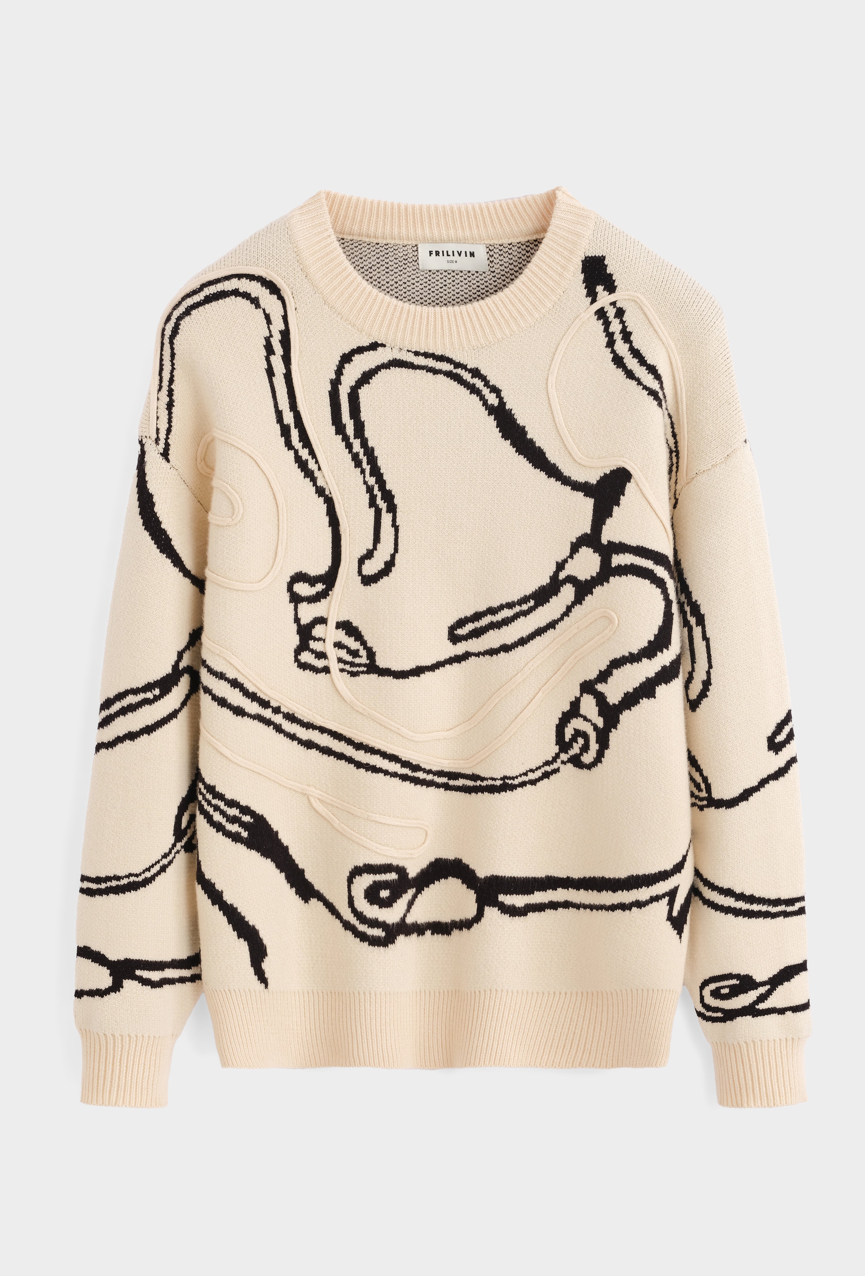 Pull beige motif noir