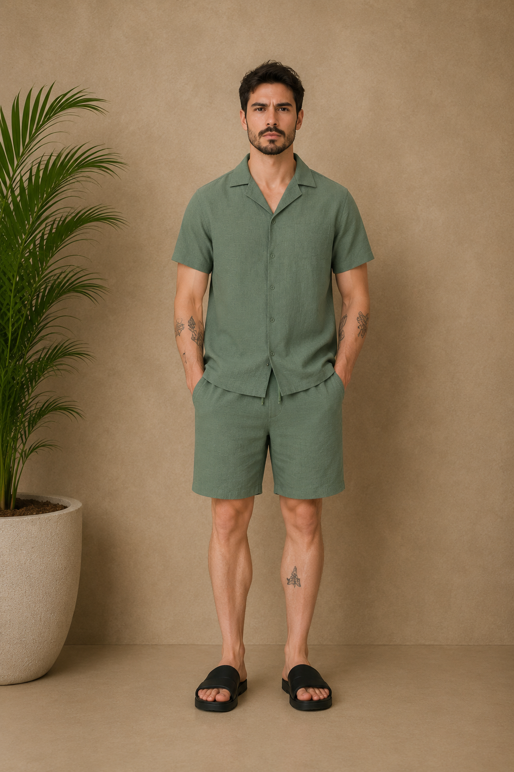 Ensemble Ibiza short chemise kaki