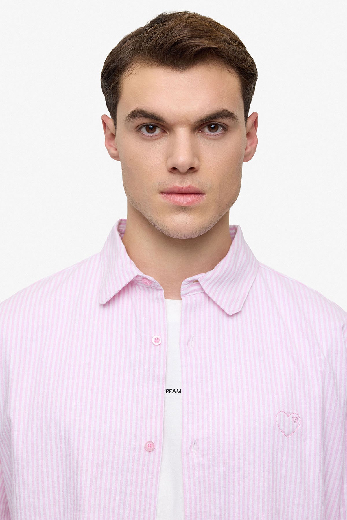 Chemise manche longue rayures rose / blanc
