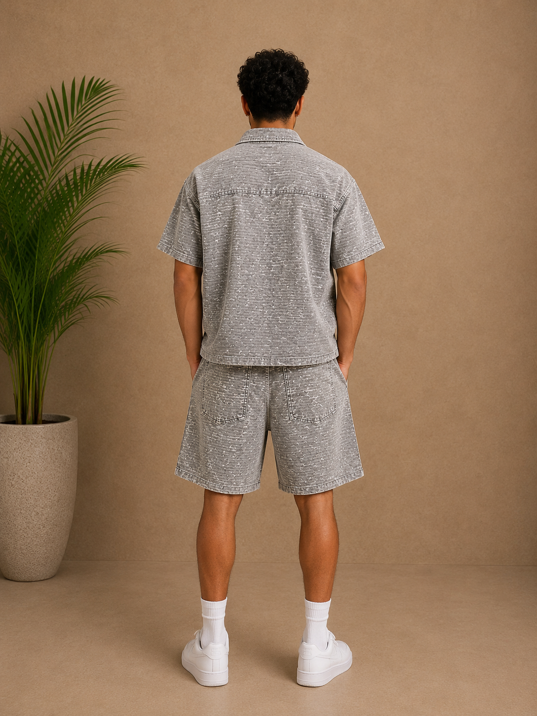 Ensemble short et chemise gris destroy