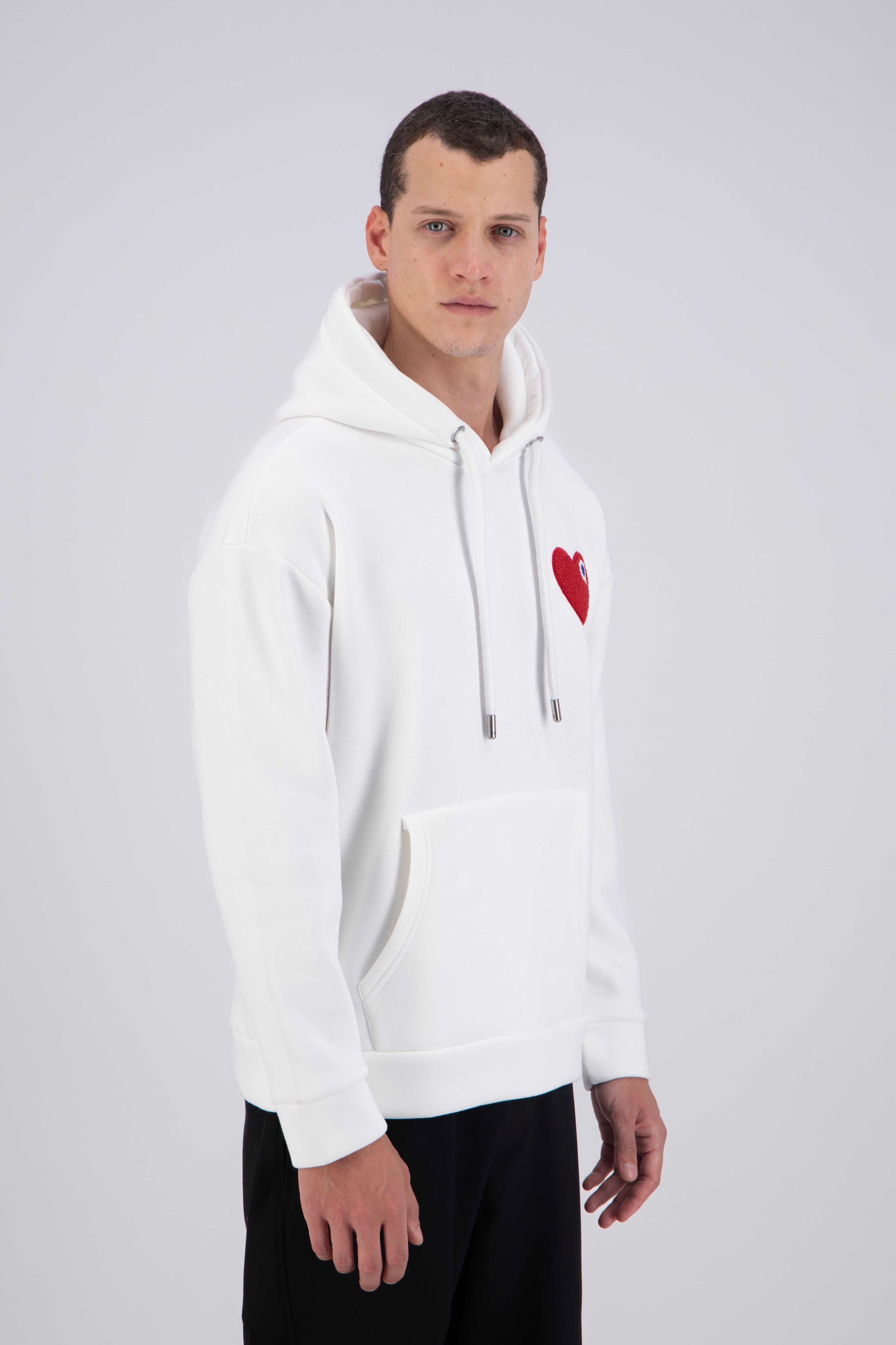 Sweat capuche Blanc Cœur rouge