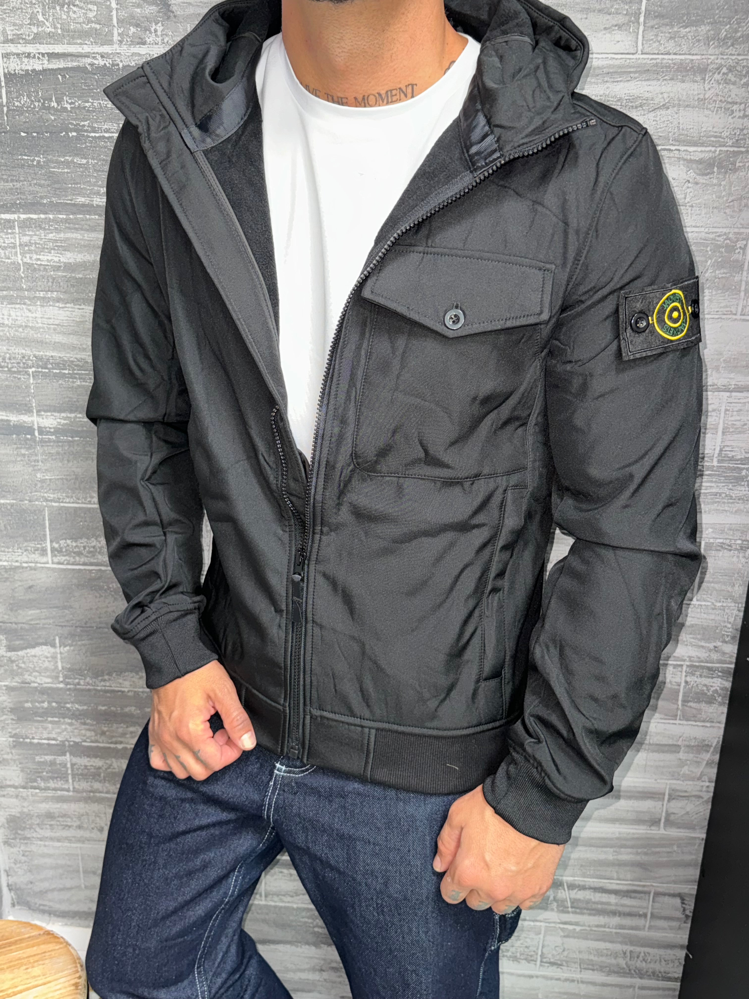 Black hooded jacket