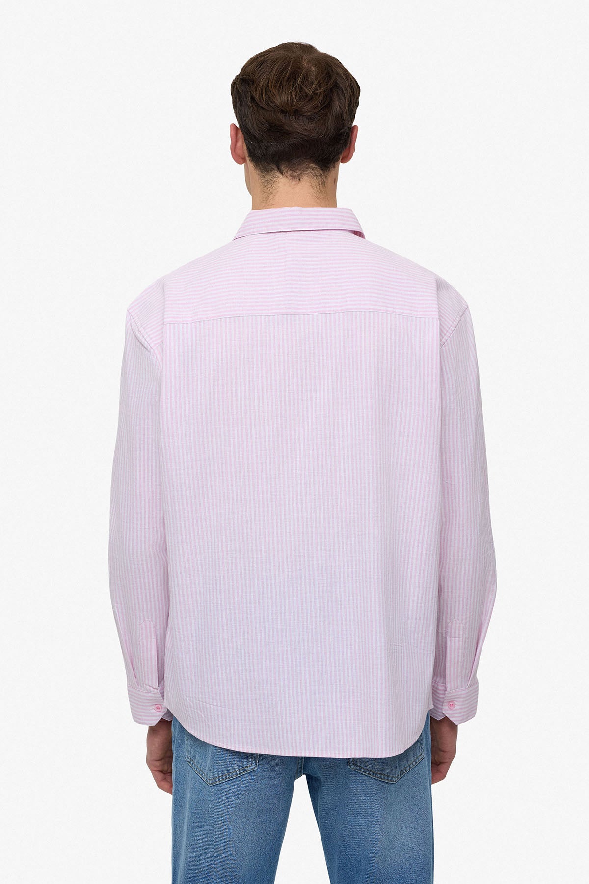Chemise manche longue rayures rose / blanc