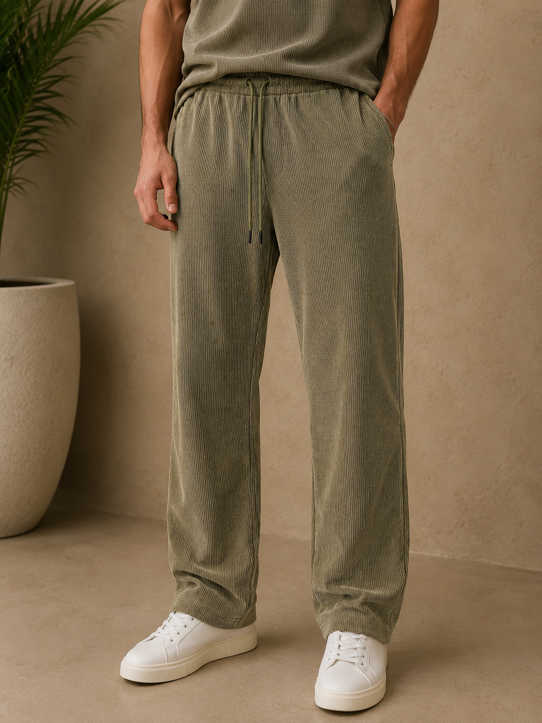 Pantalon kaki texturé