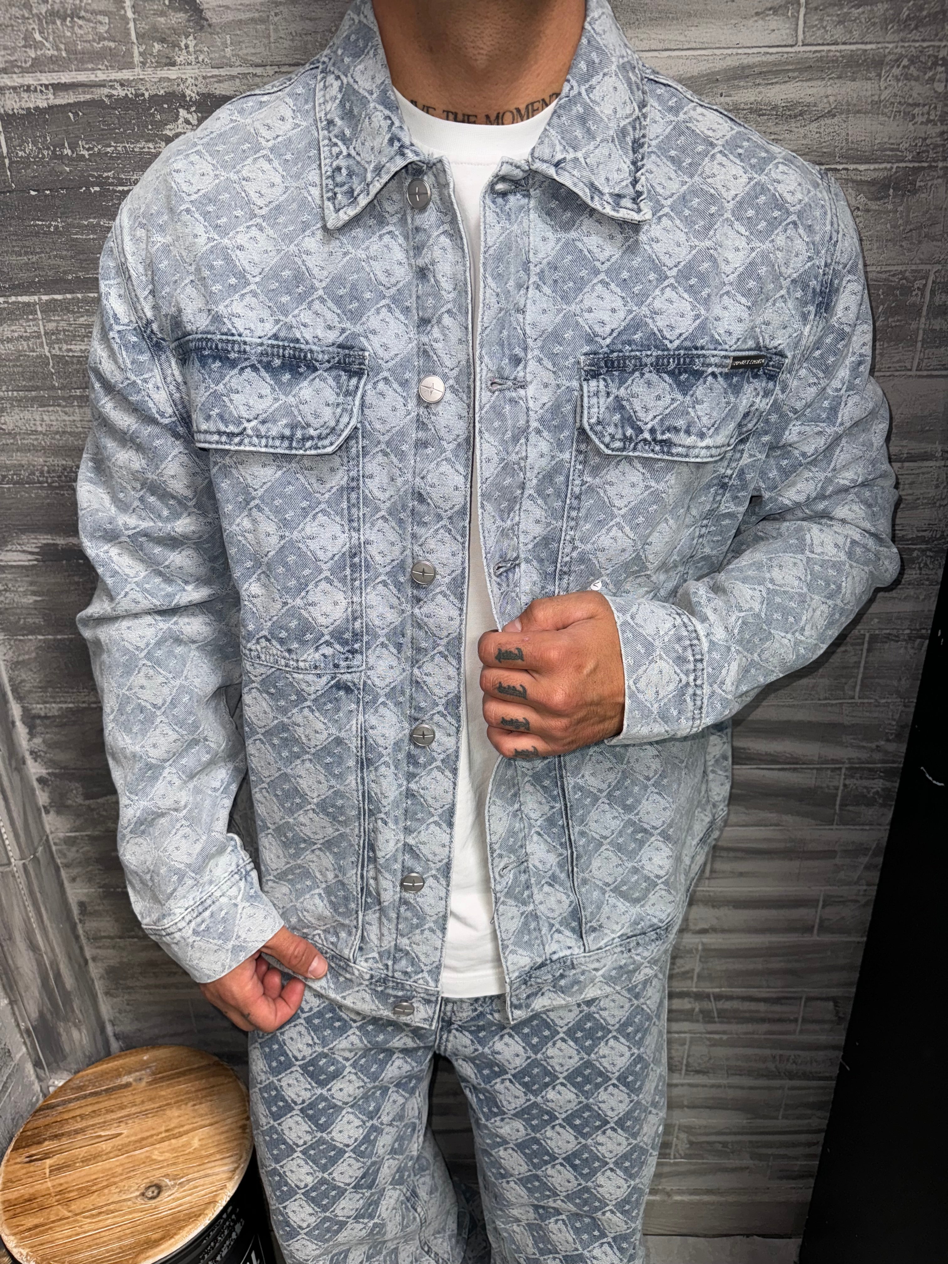 Veste Jean bleu motif géométrique