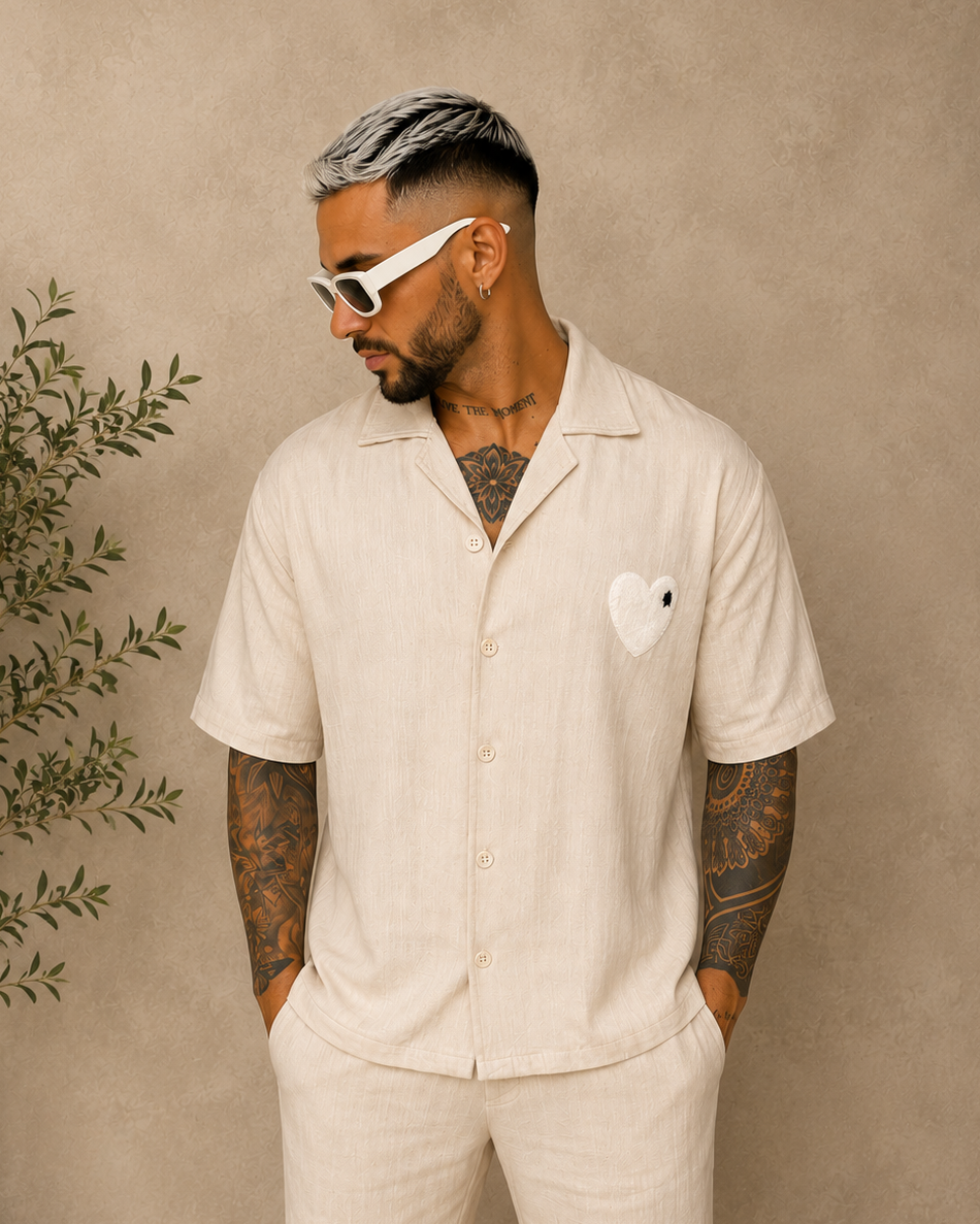 Chemise beige Cœur blanc