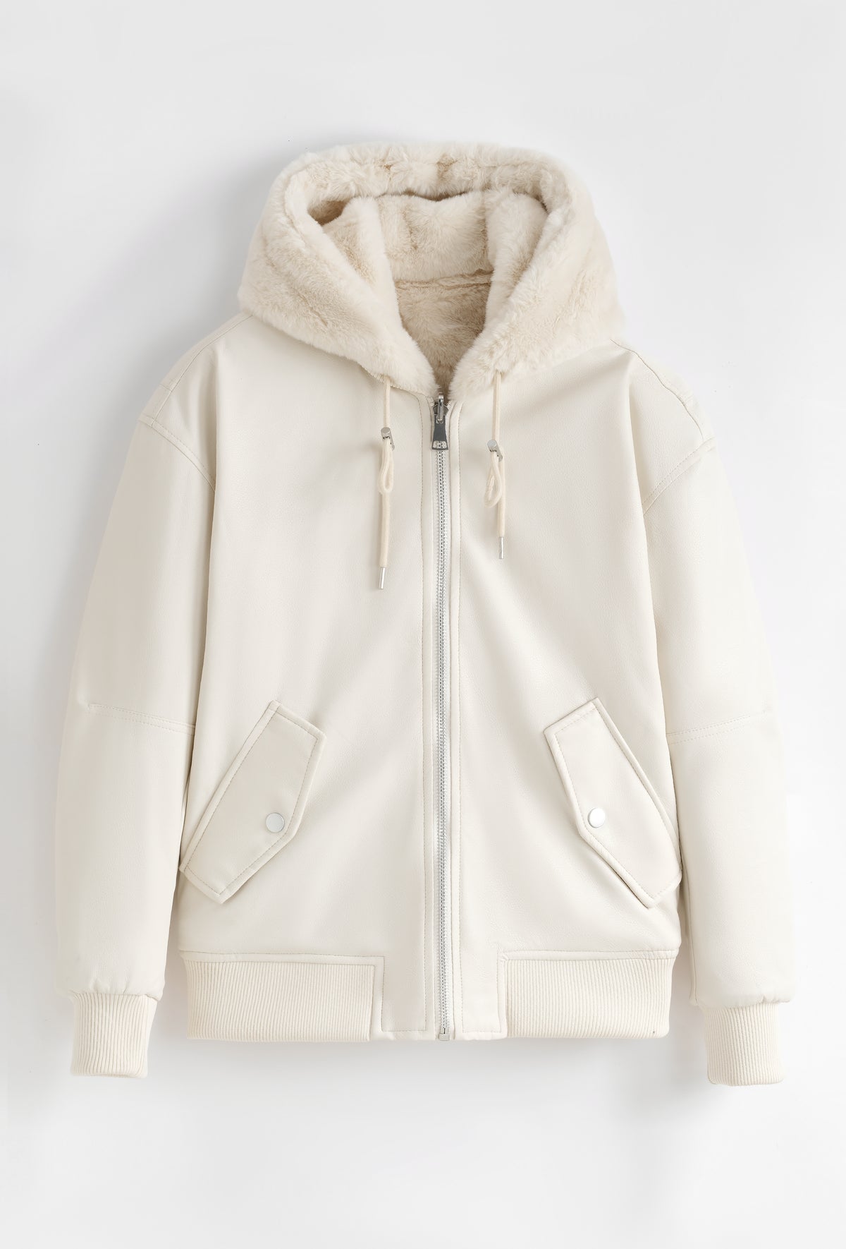Veste bomber crème réversible similicuir / fourrure